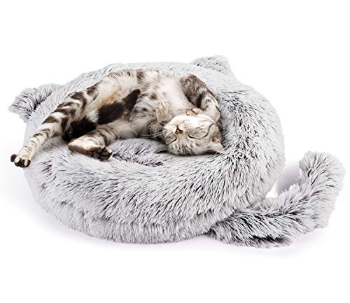 Pecute Lit Chat Rond en Peluche Coussin Chiots Panier pour Petit Animal de Domestique Lavable Antidérapant (55 * 15cm) (M)
