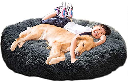 Coussin Chien Anti Stress xxxl,Lit Moelleux Rond pour Chien xl,Panier pour Chien Moyen Taille,Puppy Love Panier Chien Orthopedique,Tapis Chien xxl Grande Taille Lavable Apaisant Gris foncé 100cm